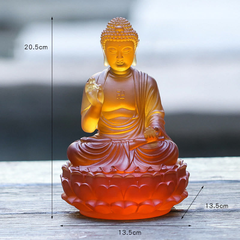 Buddha Stones hechas a mano Sakyamuni Buda Liuli, pieza de arte con cristal, estatua de compasión, decoración para el hogar y la Oficina