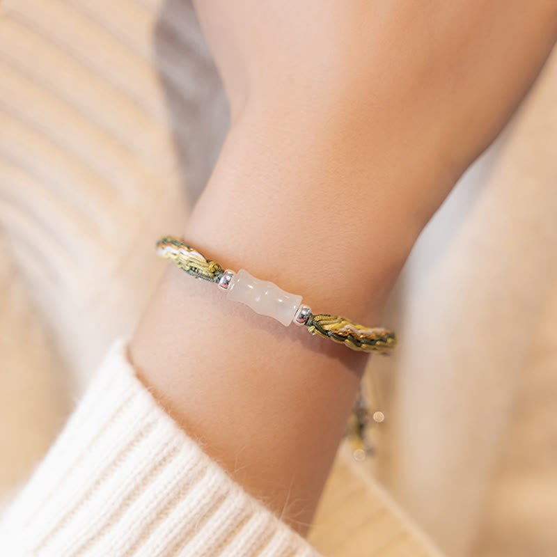 Pulsera de cuerda de fuerza de suerte y riqueza con nudo de reencarnación de bambú blanco