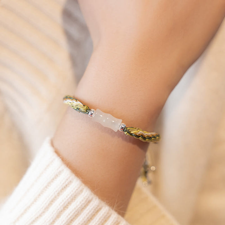 Pulsera de cuerda de fuerza de suerte y riqueza con nudo de reencarnación de bambú blanco