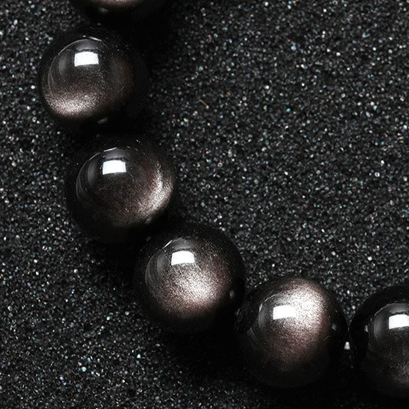 Pulsera de protección calmante de obsidiana brillante de plata natural con Buddha Stones