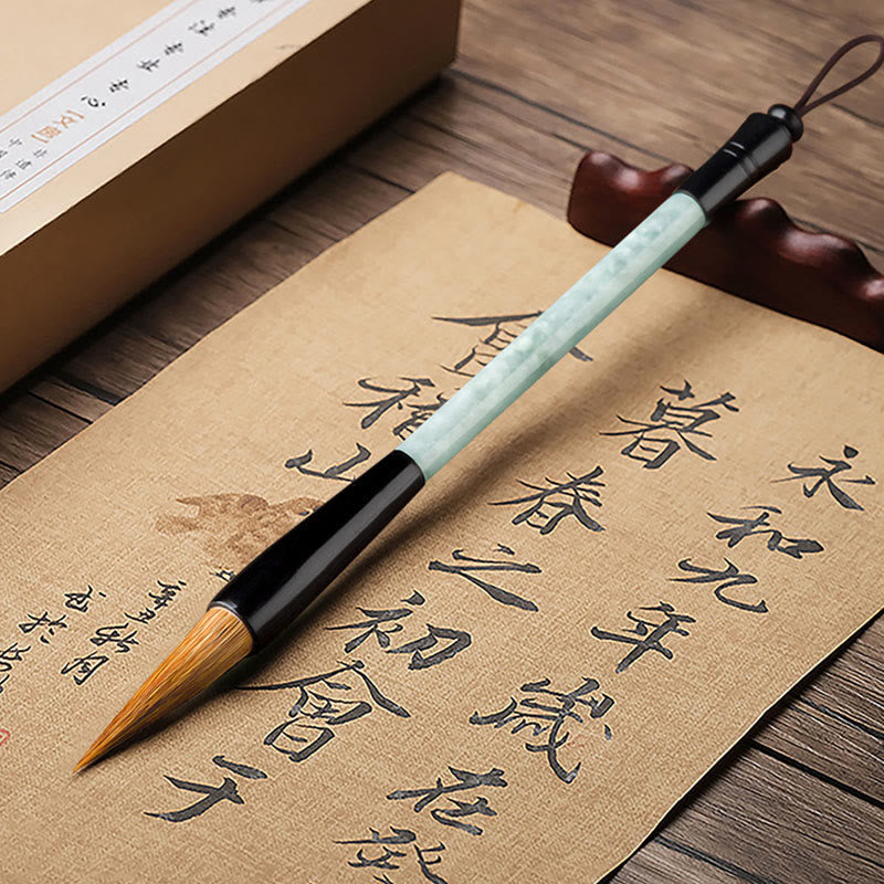 Buddha Stones, Jade Natural, suerte, pluma de pincel de caligrafía china, pincel de escritura chino con caja de regalo