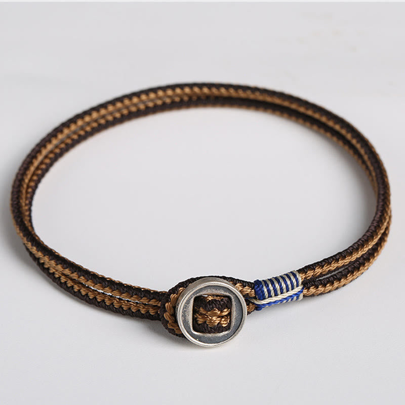 Pulsera de hilo de tejido de protección de botón hecha a mano de plata de ley 925 con Buddha Stones