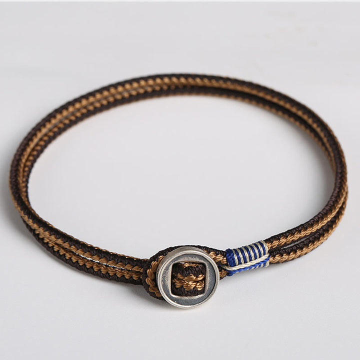Pulsera de hilo de tejido de protección de botón hecha a mano de plata de ley 925 con Buddha Stones