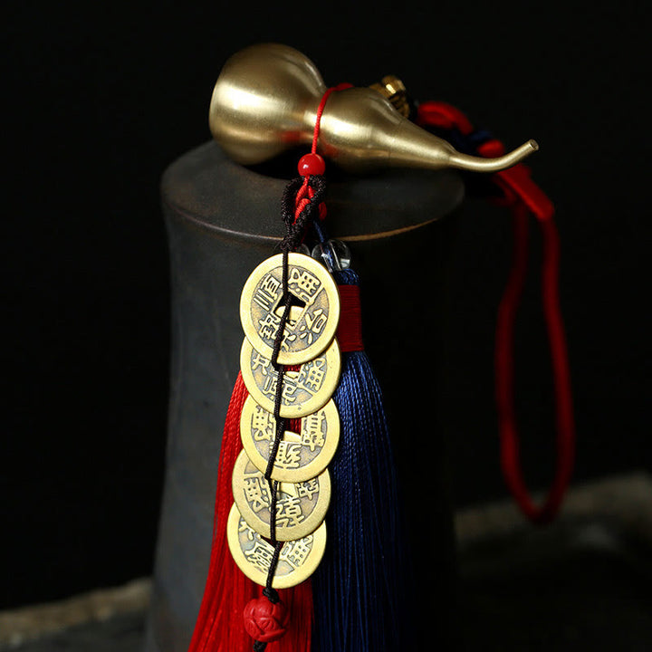 Buddha Stones Feng Shui Wu Lou calabaza monedas chinas antiguas riqueza decoración colgante de coche