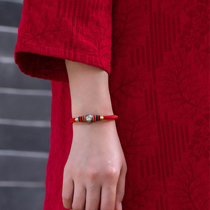 Pulsera trenzada con nudo de King Kong, hecha a mano, de Plata de Ley 925 con Buddha Stones , Om Mani Padme Hum, protección de la suerte, Tíbet