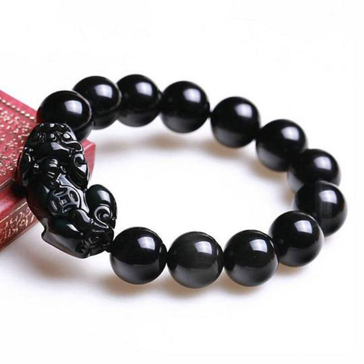 Pulsera de riqueza de obsidiana FengShui PiXiu con Buddha Stones