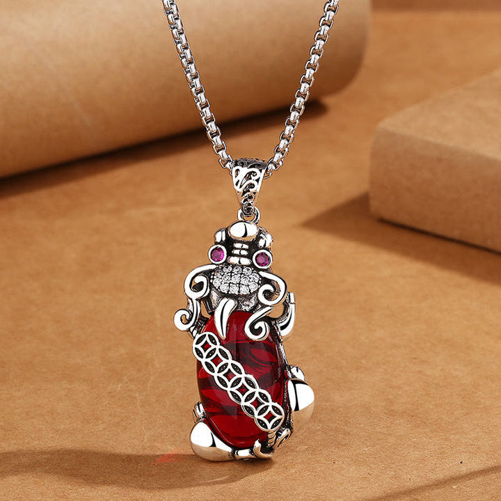 Buddha Stones PiXiu granate cobre moneda riqueza suerte collar colgante - PiXiu&Chain - image 1