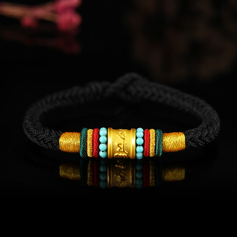 Buddha Stones Tíbet 999 oro Om Mani Padme Hum pulsera de la suerte hecha a mano con ocho hilos y nudo de la paz