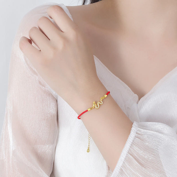 Pulsera de cadena de cuerda roja de la suerte del dragón dorado del Año del Dragón de Plata de Ley 925 con Buddha Stones - image 8