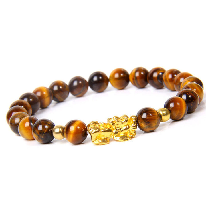 Pulsera de riqueza de obsidiana de Pixiu de la suerte FengShui de Buddha Stones - Ojo de tigre (circunferencia de la muñeca: 15-16 cm) - image 3