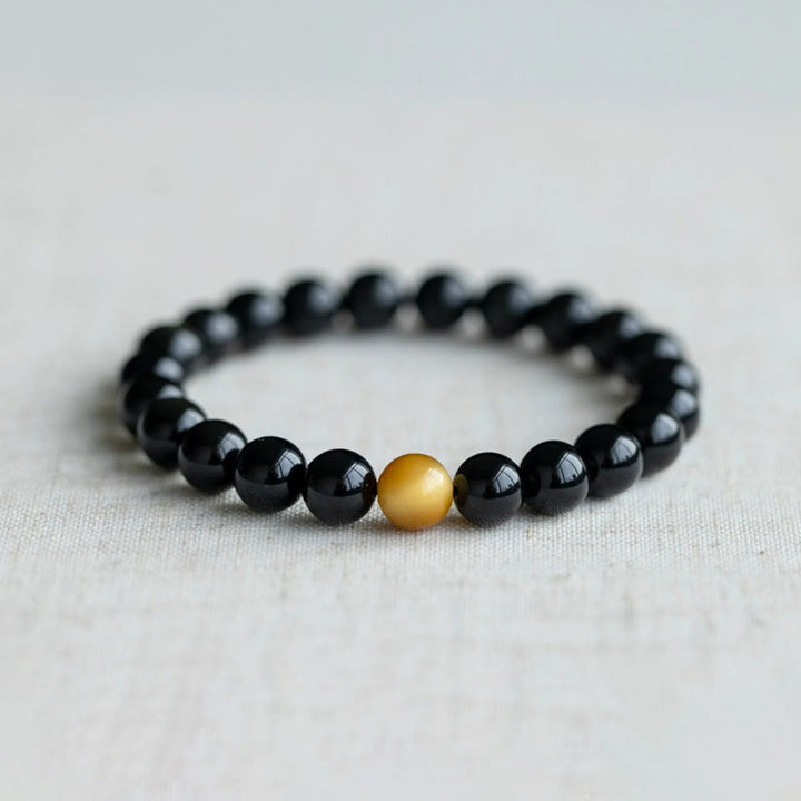 Pulsera de amor positivo con ojo de tigre y obsidiana arcoíris natural con Buddha Stones