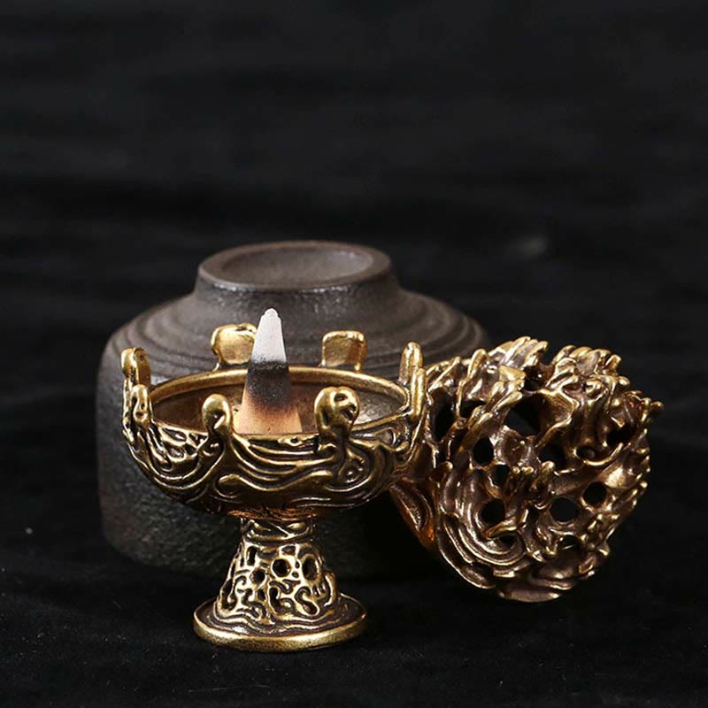 Quemador de incienso tibetano de aleación de cobre para meditación con patrón de montaña Mini