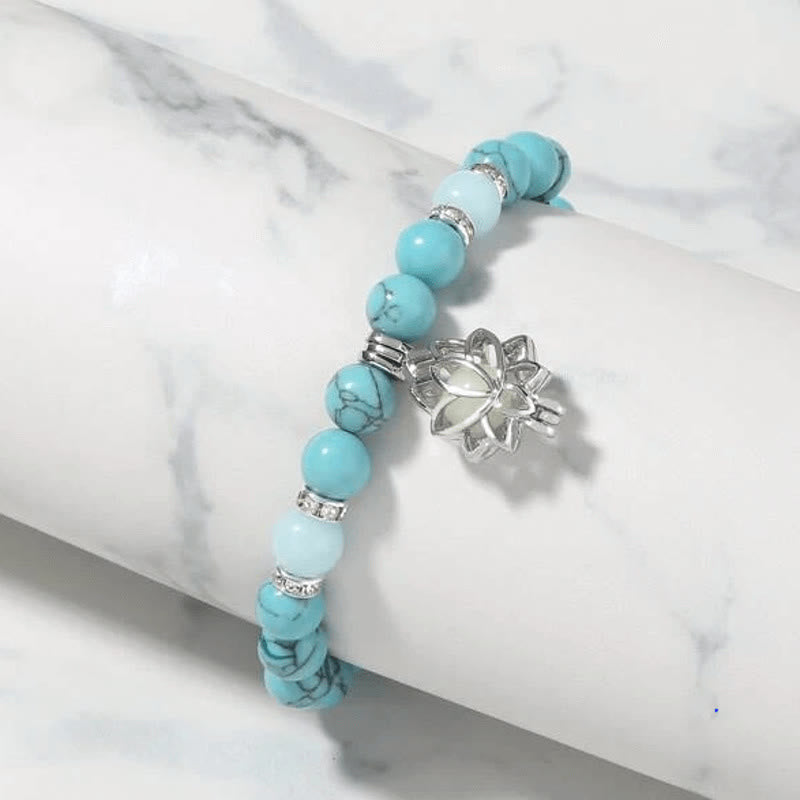 Pulsera de protección de loto con cuentas luminosas de piedra brillante turquesa tibetana de Buddha Stones