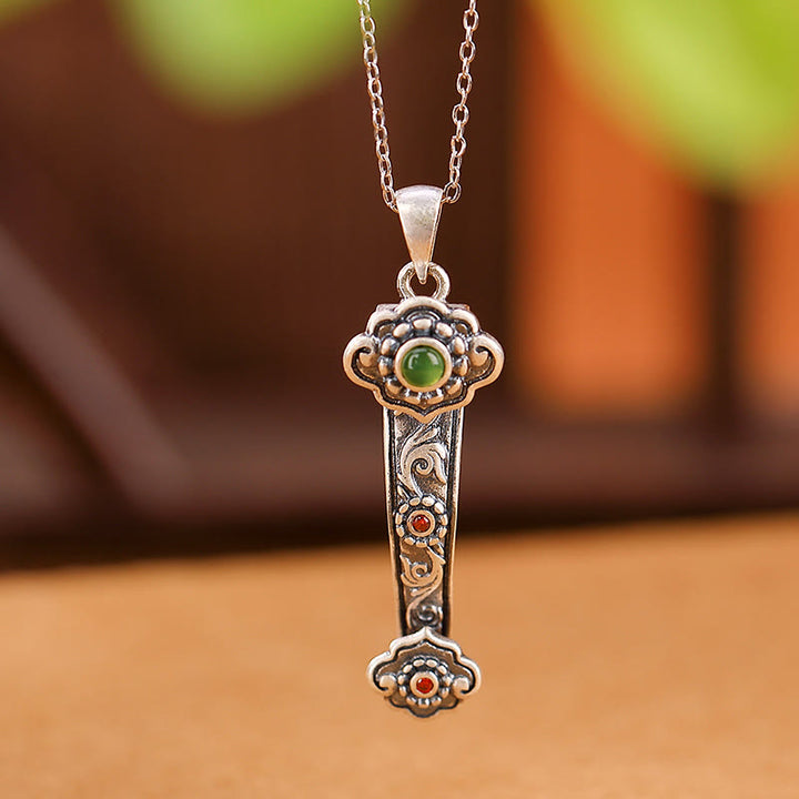 Buddha Stones de Plata de Ley 925, ágata roja, Jade cian, nubes propicias, colgante con mango de Ruyi, bendición
