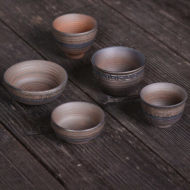 Taza de té de cerámica con textura de rayas marrones simples , Buddha Stones, tazón de taza de té de Kung Fu