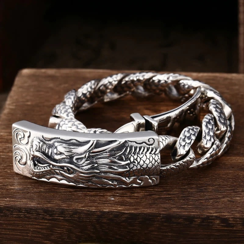 Pulsera de protección grabada con patrón de escala de dragón retro de Buddha Stones