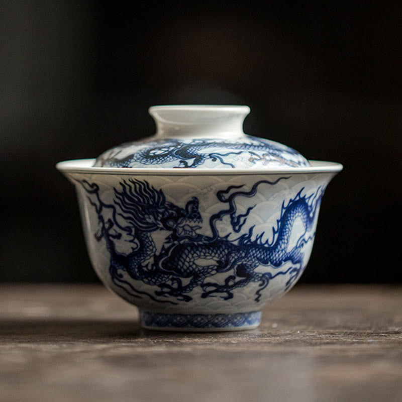 Tazas de té de cerámica con diseño de dragón azul y Buddha Stones, tazas de té de Kung Fu