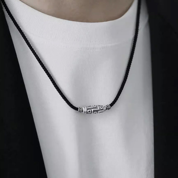 Collar con colgante de cuerda de protección con diseño de cuentas Dzi de nueve ojos de plata de ley 999 con Buddha Stones