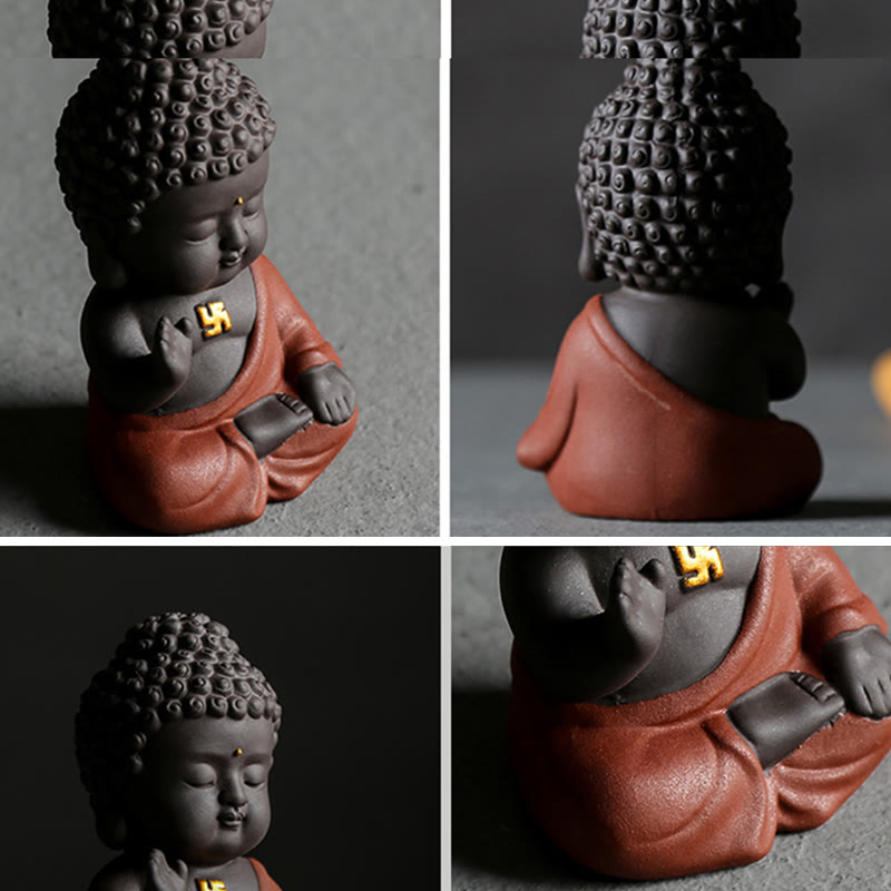Buddha Stones Pequeño Buda Serenidad Arcilla Púrpura Decoración de Escritorio para el Hogar