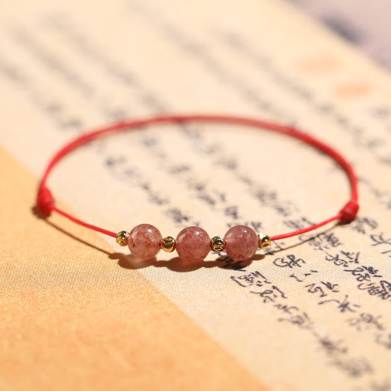 Pulsera tobillera con Buddha Stones, cristal de cuarzo, fresa Natural, amor, hilo rojo