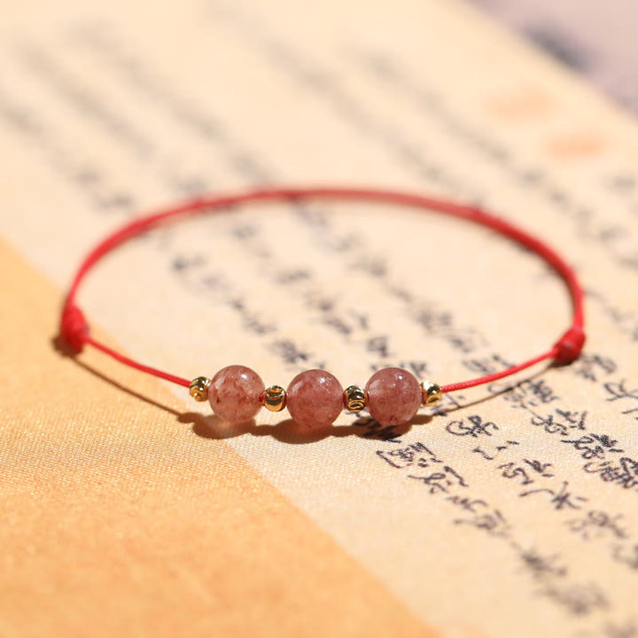 Pulsera tobillera con Buddha Stones, cristal de cuarzo, fresa Natural, amor, hilo rojo