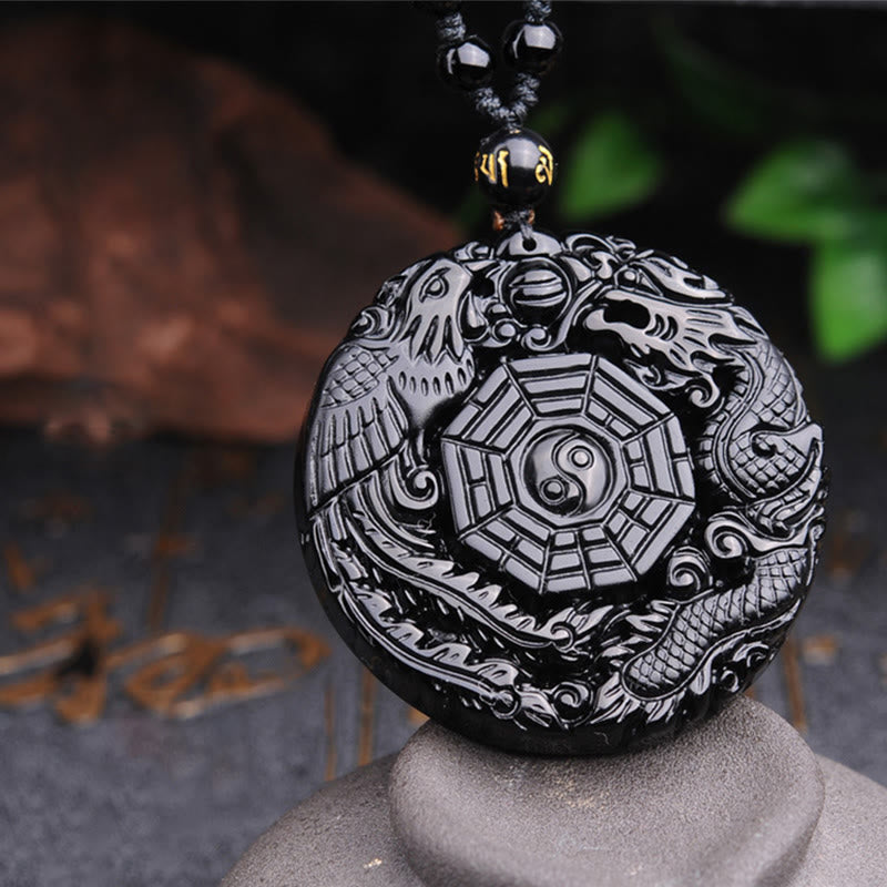 Collar con colgante de obsidiana con diseño de dragón Bagua y Buddha Stones - image 9