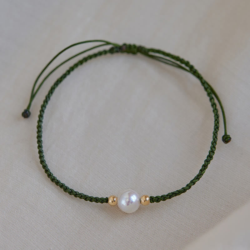 Pulsera de hilo trenzado de la suerte con cuentas de perlas naturales de piedras de Buddha Stones