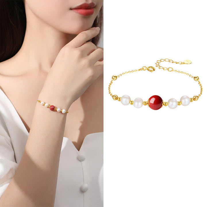 Pulsera de cadena de cuentas curativas de cinabrio y perlas de plata de ley 925 con Buddha Stones