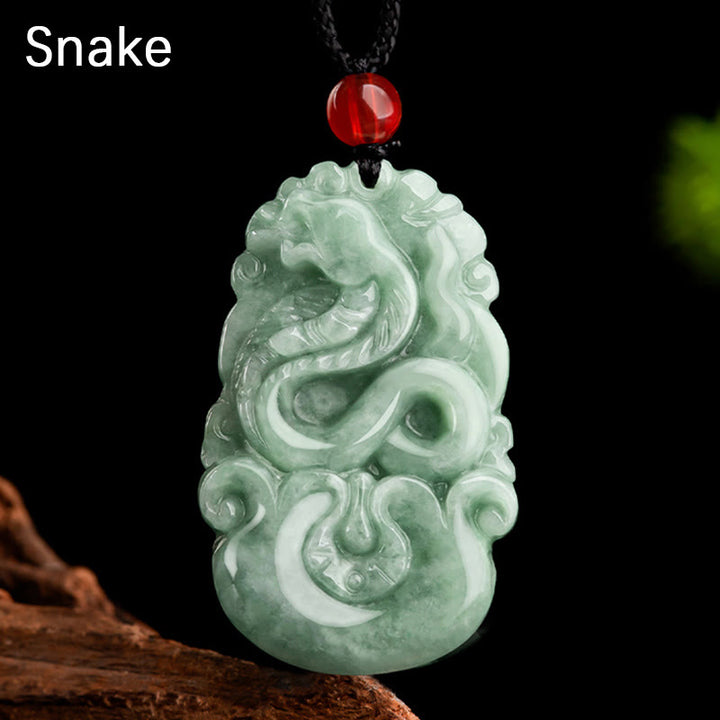 Buddha Stones Jade verde natural 12 Zodíaco chino Suerte Prosperidad Collar Colgante - Serpiente - image 14