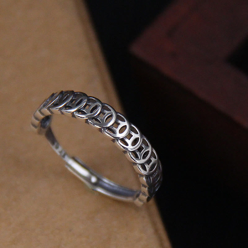 Anillo ajustable de la suerte con diseño de moneda de cobre vintage