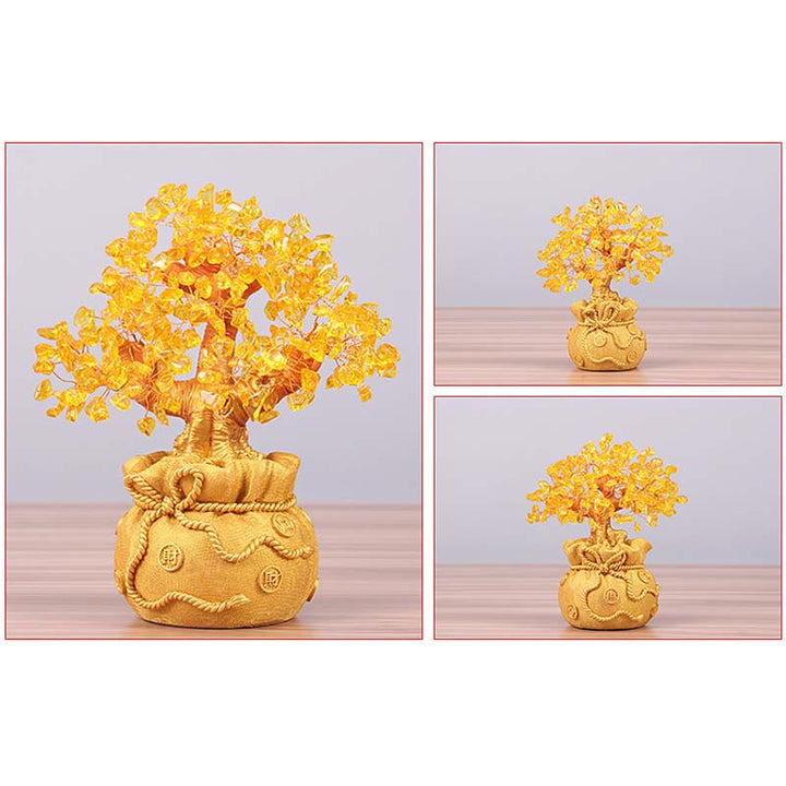 Buddha Stones Adorno de piedras preciosas de árbol de dinero de citrino natural - Feng Shui para la prosperidad