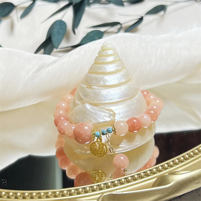 Pulsera de la fortuna con Buddha Stones, piedra naranja natural, turquesa, carácter Fu