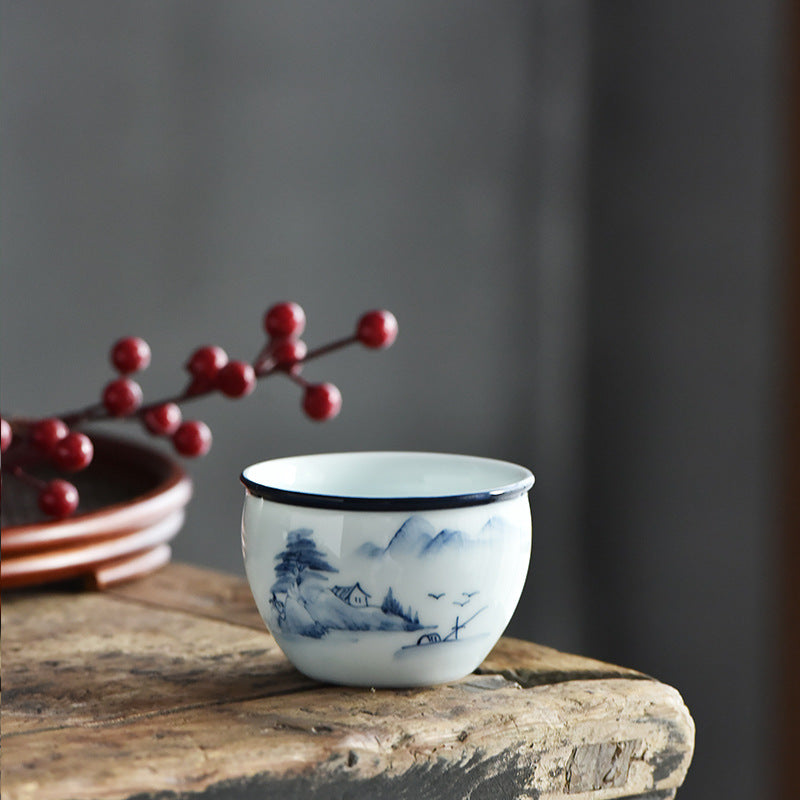 Buddha Stones Koi Flor de Loto Hoja Montañas Árbol Taza de Té de Cerámica Taza de Té Kung Fu 130ml