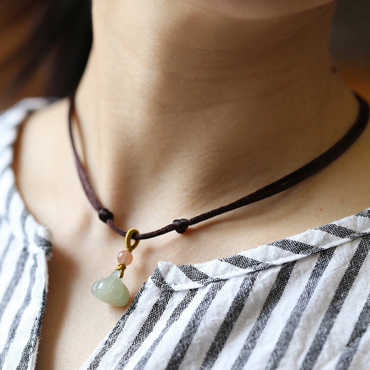 Colgante de collar de cadena de abundancia de loto con hebilla de paz de Jade redondo Natural - Marrón - Loto - image 13