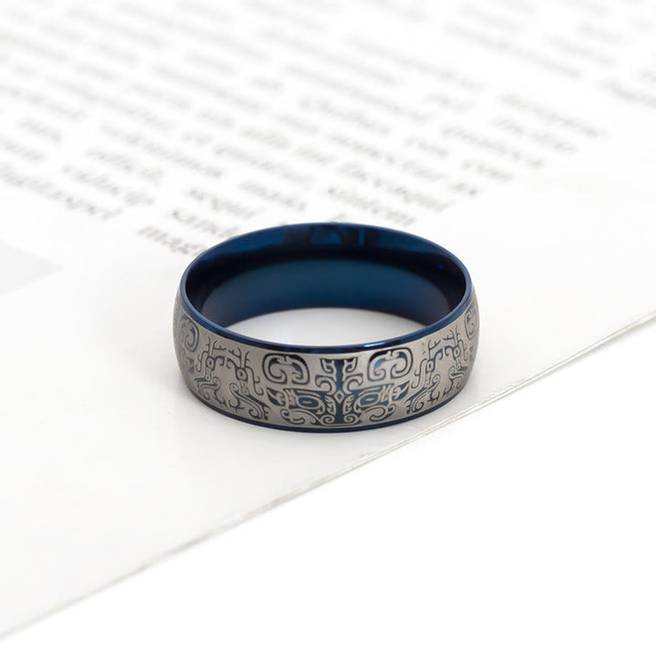 Anillo de acero de titanio con Buddha Stones, criatura mitológica afortunada, Taotie, riqueza