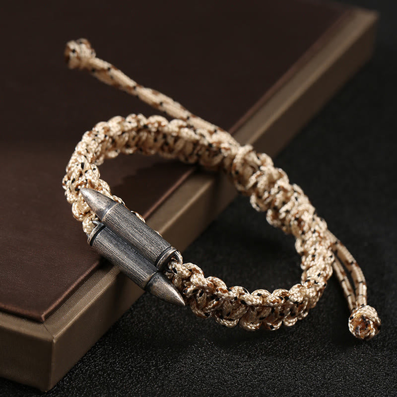 Pulsera de cuerda trenzada con diseño de bala de plata de ley 925 con Buddha Stones
