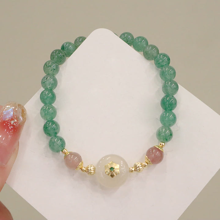 Pulsera de gratitud con flores de calcedonia, cuarzo, fresa, verde natural , Buddha Stones