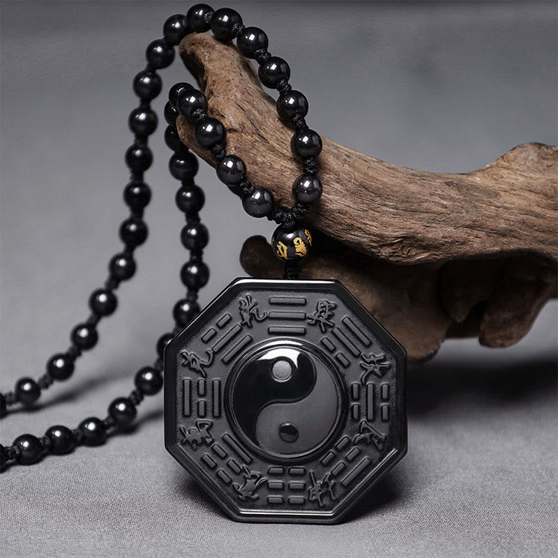 Collar con colgante Yin Yang de piedra de obsidiana negra con Buddha Stones - image 1