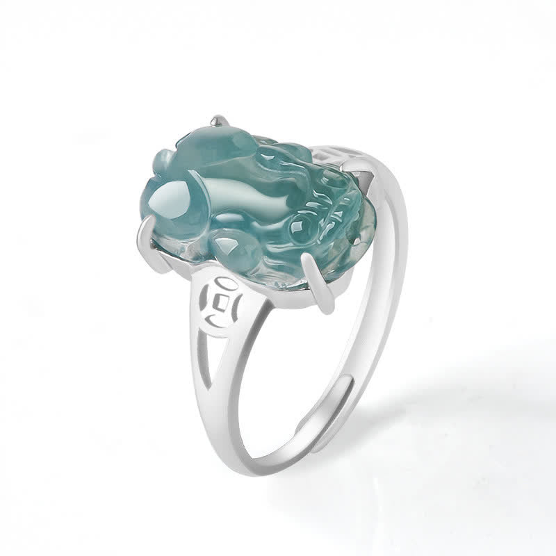 Buddha Stones Plata de Ley 925 Fengshui Riqueza Prosperidad Jade PiXiu Anillo de Suerte