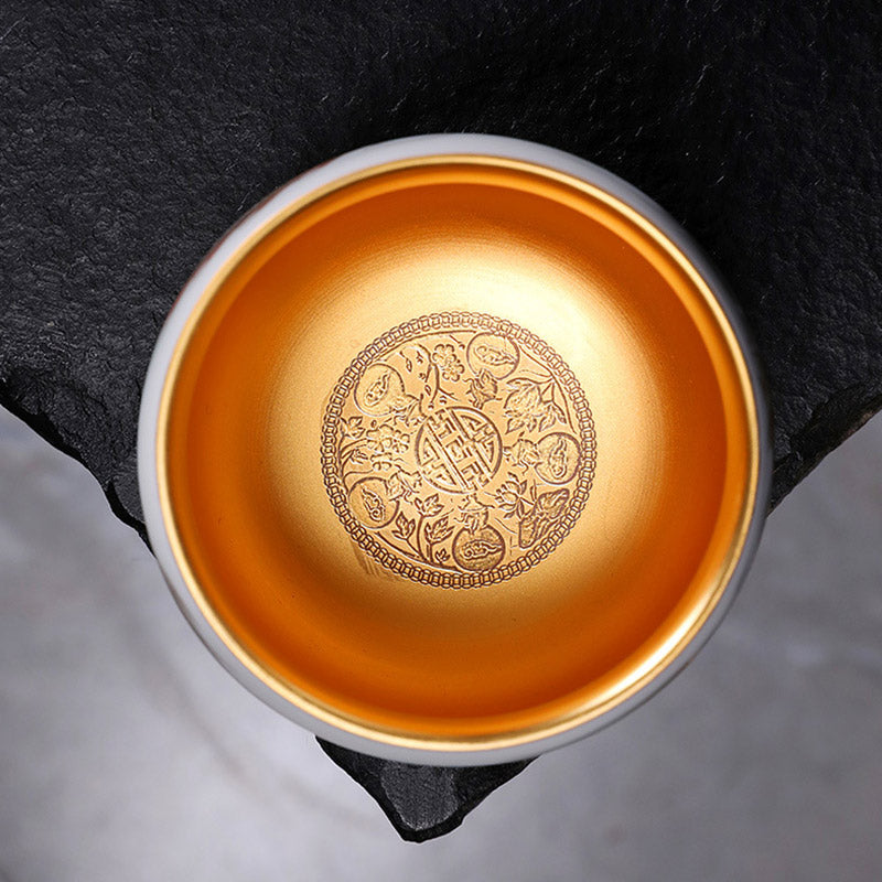 Taza de té de porcelana blanca de cerámica con calabaza dorada de dragón de Buddha Stones, taza de té de Kung Fu de 160ml
