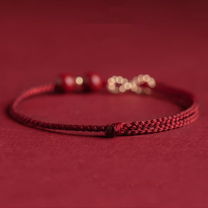 Pulsera tobillera con símbolo del infinito de oro de 14 quilates con hilo rojo y bendición de cinabrio con Buddha Stones