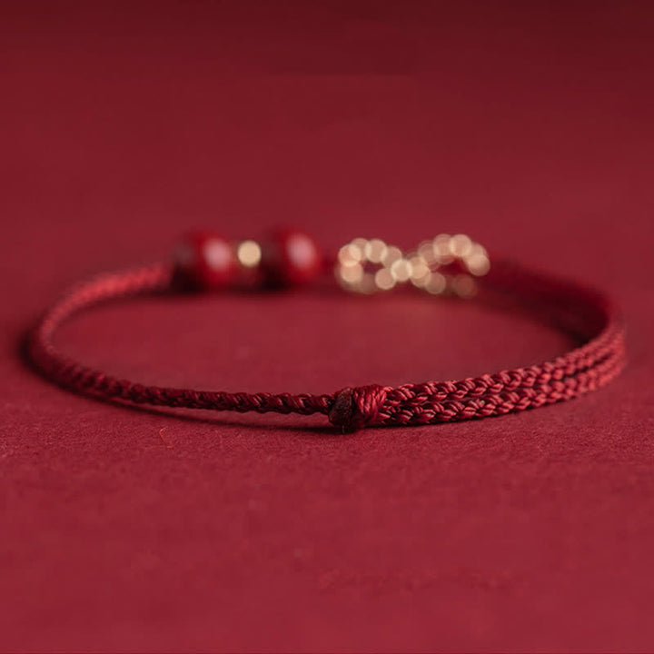 Pulsera tobillera con símbolo del infinito de oro de 14 quilates con hilo rojo y bendición de cinabrio con Buddha Stones