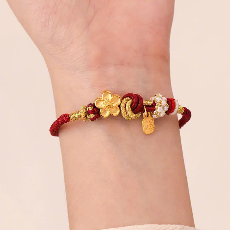 Pulsera de hilo rojo con Buddha Stones, flor de melocotón, amuleto de felicidad, suerte