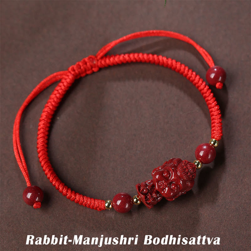 Pulsera de cuerda de bendición con amuleto de cinabrio de Buda natal del zodíaco chino con Buddha Stones