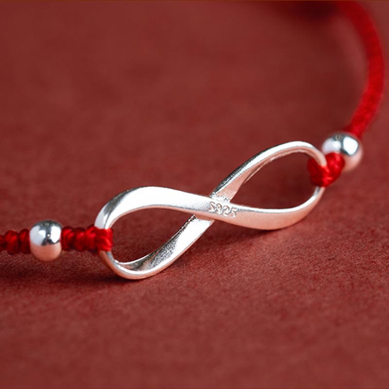 Pulsera tobillera de hilo rojo de la suerte con protección de nudo infinito de plata de ley 925 con Buddha Stones