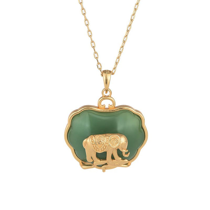 Colgante de collar curativo de elefante de jade natural
