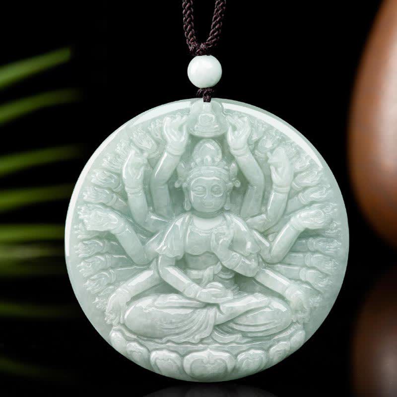 Colgante de collar de cadena con bendición de jade de Avalokitesvara Kwan Yin de mil manos - Jade (Prosperidad ♥ Abundancia) - image 1