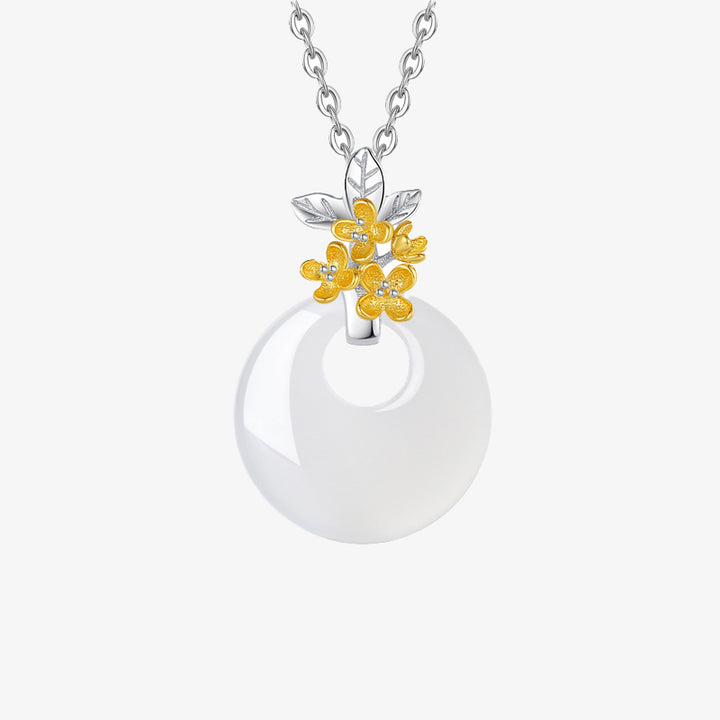 Colgante de collar de armonía de flores de doce meses de calcedonia redonda de plata de ley 925 con Buddha Stones