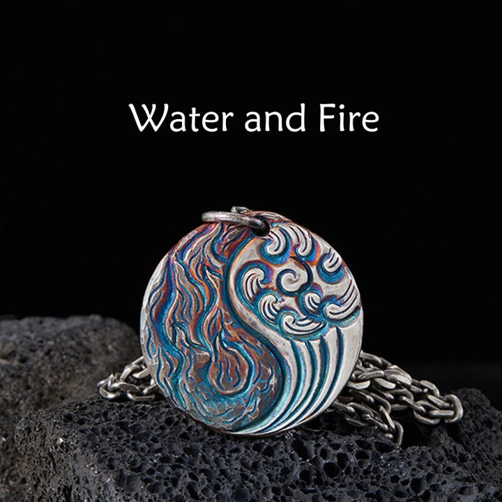 Collar con colgante de equilibrio de agua y fuego Yin Yang de plata de ley 990 con Buddha Stones - Plata de ley 990 - image 1