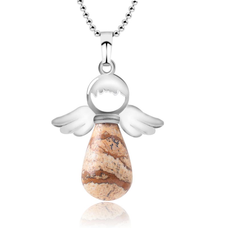 Colgante de collar de suerte de cristal natural con alas de ángel de Buddha Stones